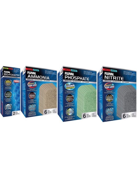 Fluval Bundle of 4 Replacement Medias for 307 Aquarium Filters: Bio-Foam, Ammonia Remover, Phosphate Remover, Nitrite Remover