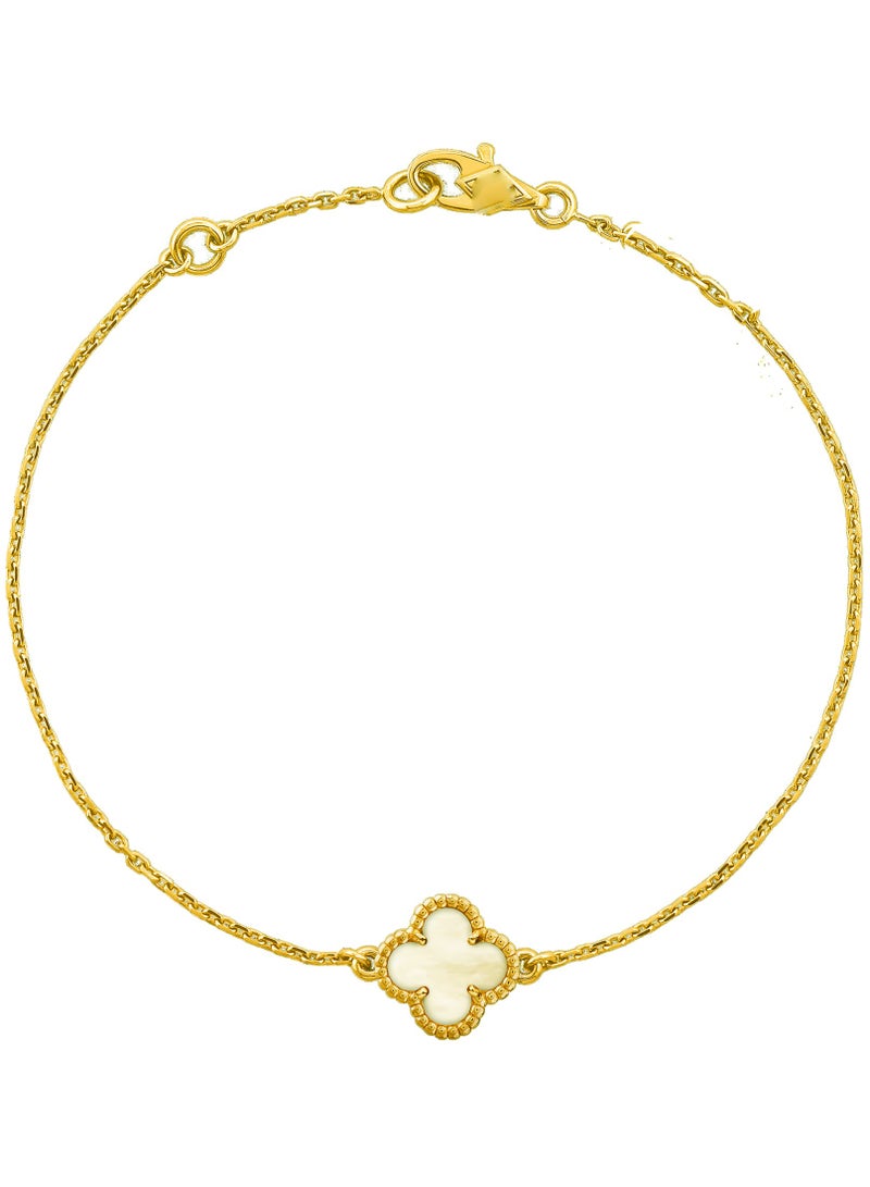 جوليا ستور سوار من الفولاذ المقاوم للصدأ مطلي بالذهب عيار 18 قيراطًا بتصميم عصري فاخر على شكل صدفة بحرية وأربع أوراق من نبات البرسيم الأبيض للنساء، أساور مجوهرات هدايا للنساء - أبيض - Image 1