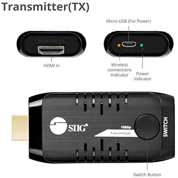 SIIG 1080P WIRELESS HDMI EXTENDER - TRANSMITTER UNIT FOR HDMI EXTENDER KIT TO SUPPORT 10 HDMI DISPLAYS - (CE-H24E11-S1) - Image 3