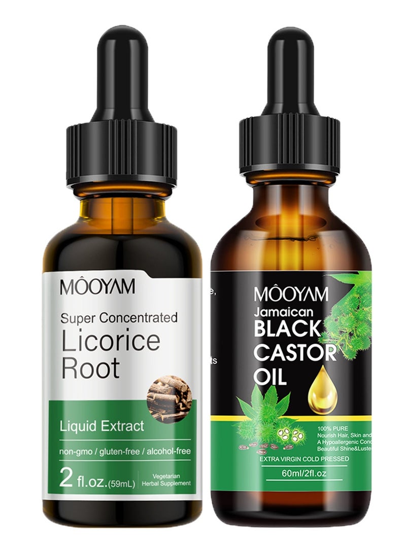 موويام مستخلص جذر عرق السوس وزيت الخروع الأسود الجامايكي مجموعة لنمو الشعر صبغة خالية من الكحول مع علاج فروة الرأس بالبيوتين والنعناع - Image 1