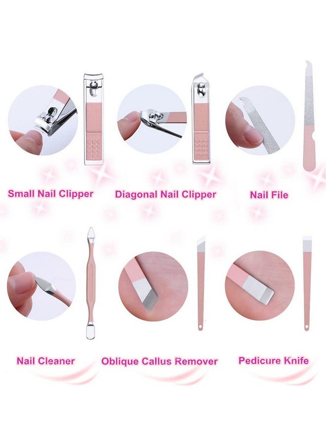 مجموعة مانيكير احترافية لقص الأظافر، أدوات العناية بالباديكير، مجموعة أدوات العناية بالرجل المحترفة من الفولاذ المقاوم للصدأ الفاخر مع حقيبة سفر وردية، مجموعة 16 قطعة هدية رائعة (ذهبي وردي) - Image 2