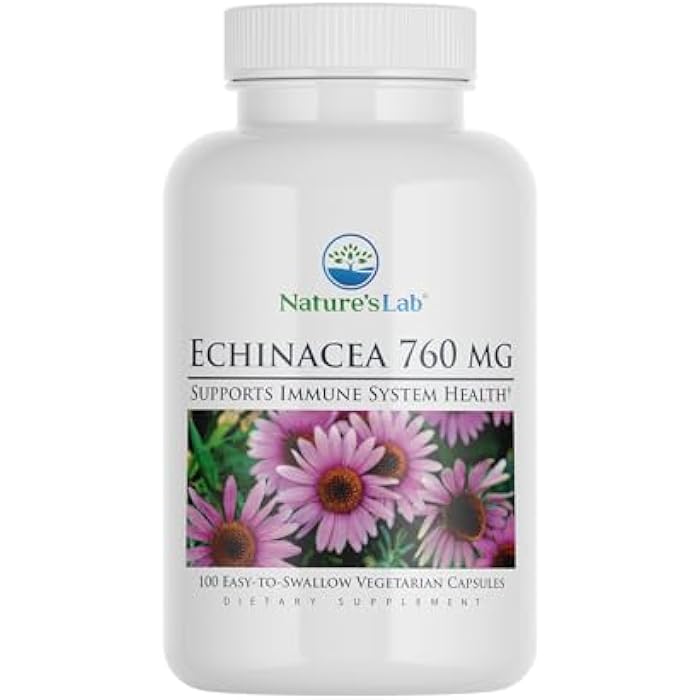 Nature's Lab Echinacea 760mg Dietary Supplement - Powerful All Natural Immune System Support - Non-GMO, Gluten Free - 100 Capsules (50 Day Supply) - Image 1