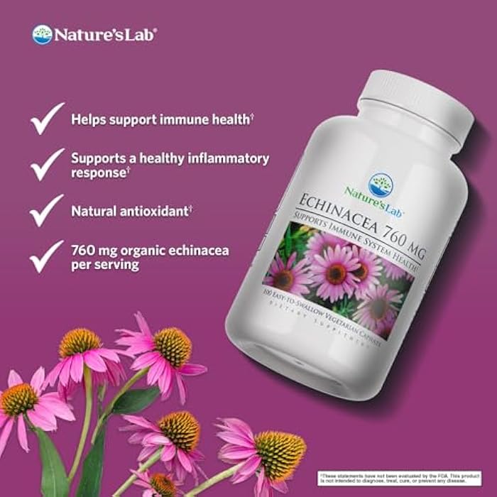 Nature's Lab Echinacea 760mg Dietary Supplement - Powerful All Natural Immune System Support - Non-GMO, Gluten Free - 100 Capsules (50 Day Supply) - Image 2