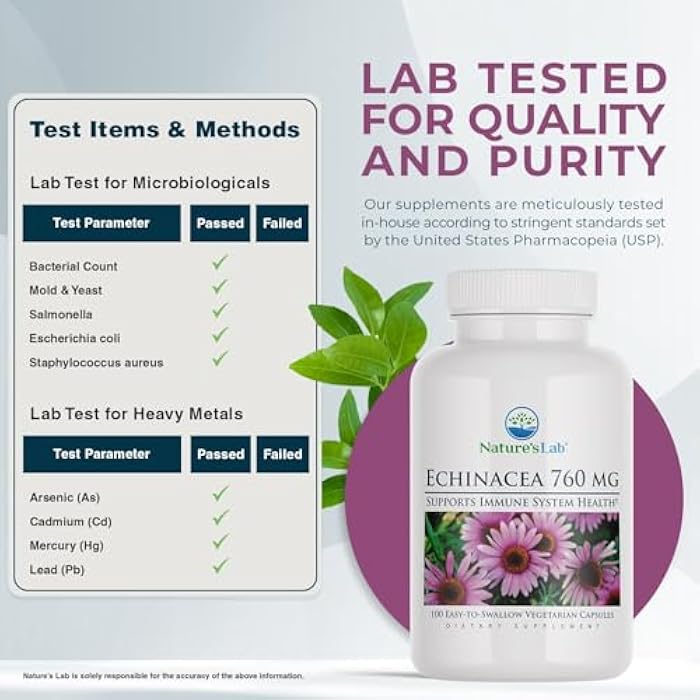 Nature's Lab Echinacea 760mg Dietary Supplement - Powerful All Natural Immune System Support - Non-GMO, Gluten Free - 100 Capsules (50 Day Supply) - Image 4