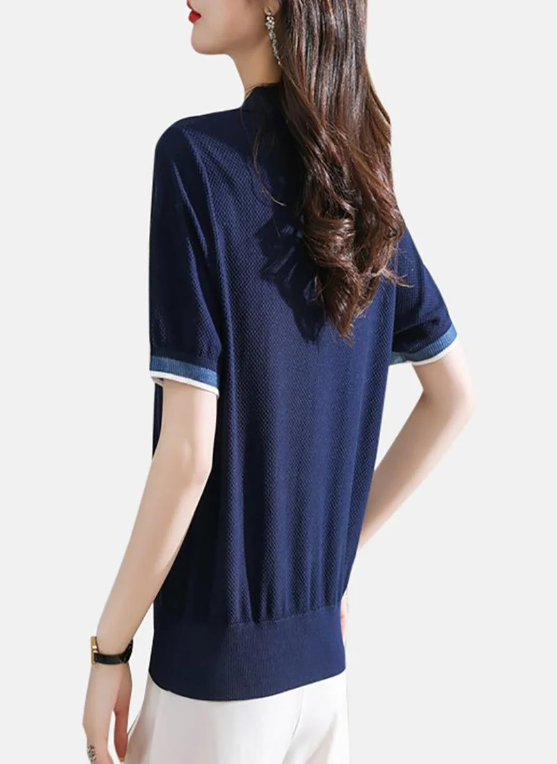YUNIQEE Blue Solid Short Sleeve Polo Collar Polo Shirt