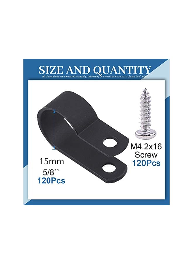 Green Tiger 120Pcs 5/8 Inch Black Nylon Screw Mounting R-Type Cable Clip Wire Clamp with 120Pcs Screws for Wire, Cable, Conduit and Cable Conduit Kit (Black) - Image 2