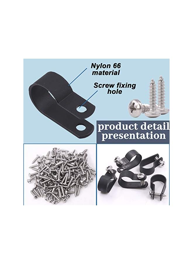 Green Tiger 120Pcs 5/8 Inch Black Nylon Screw Mounting R-Type Cable Clip Wire Clamp with 120Pcs Screws for Wire, Cable, Conduit and Cable Conduit Kit (Black) - Image 4