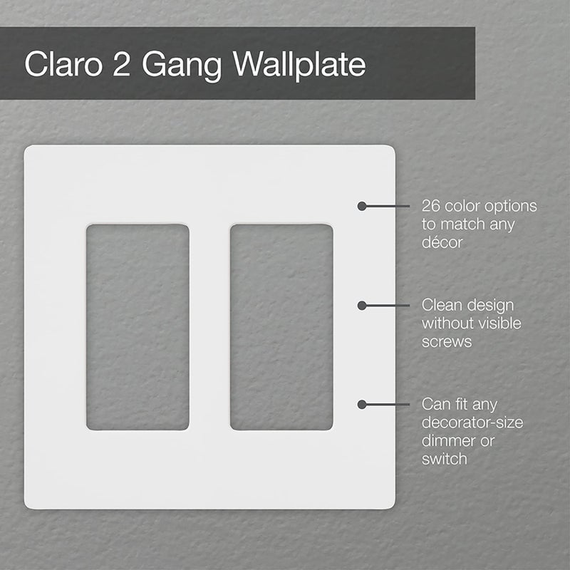 Lutron Claro Light Switch Cover Plate, 2 Gang Wallplate, for Decorator Light Switches, Screwless Switch Plate Cover, Satin, SC-2-SW, Snow - Image 5