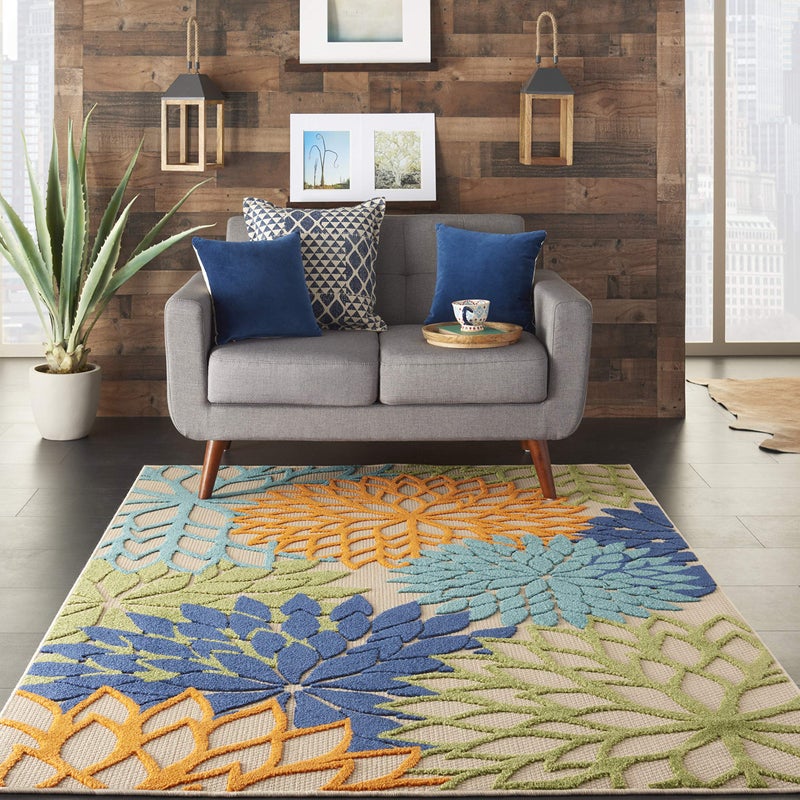 Nourison Home Aloha Indoor/Outdoor Multicolor 5'3" x 7'5" Area Rug, Tropical, Botanical, Easy Clean, Non Shedding, Bed Room, Living Room, Dining Room, Deck, Backyard, Patio (5x7) - Image 3