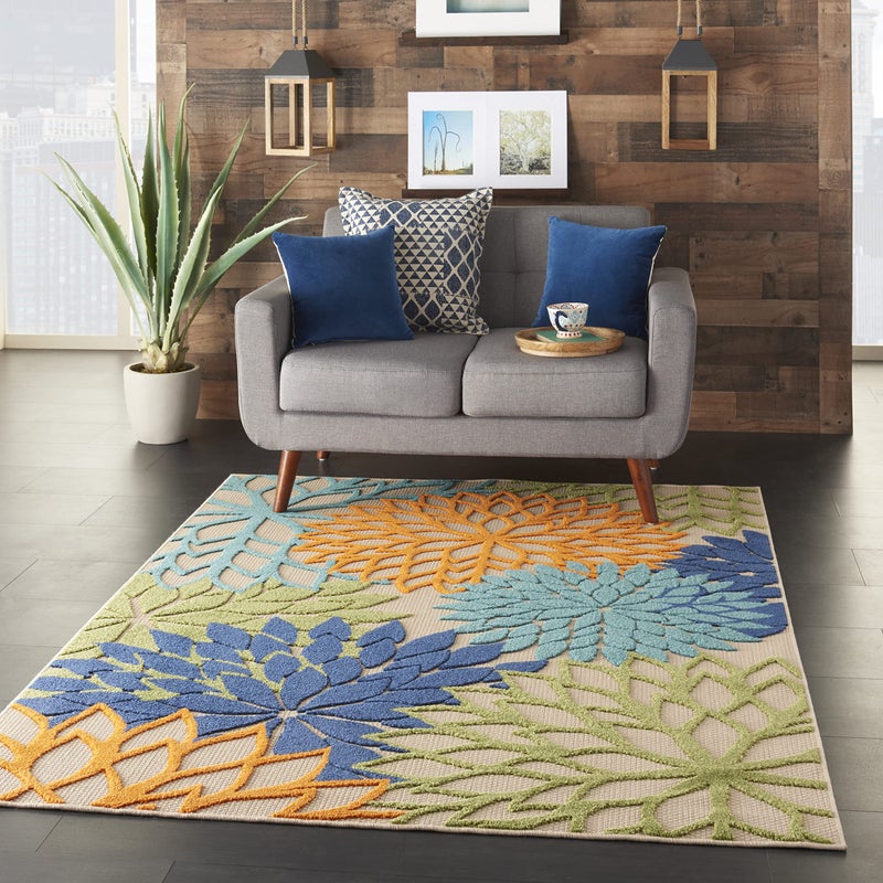 Nourison Home Aloha Indoor/Outdoor Multicolor 5'3" x 7'5" Area Rug, Tropical, Botanical, Easy Clean, Non Shedding, Bed Room, Living Room, Dining Room, Deck, Backyard, Patio (5x7) - Image 5