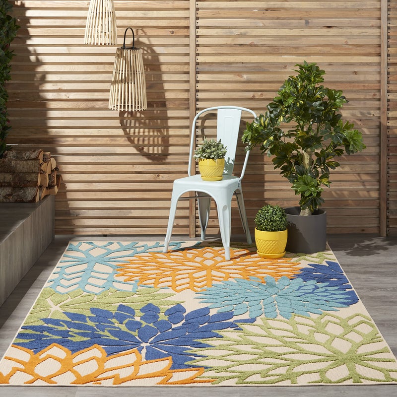 Nourison Home Aloha Indoor/Outdoor Multicolor 5'3" x 7'5" Area Rug, Tropical, Botanical, Easy Clean, Non Shedding, Bed Room, Living Room, Dining Room, Deck, Backyard, Patio (5x7) - Image 1