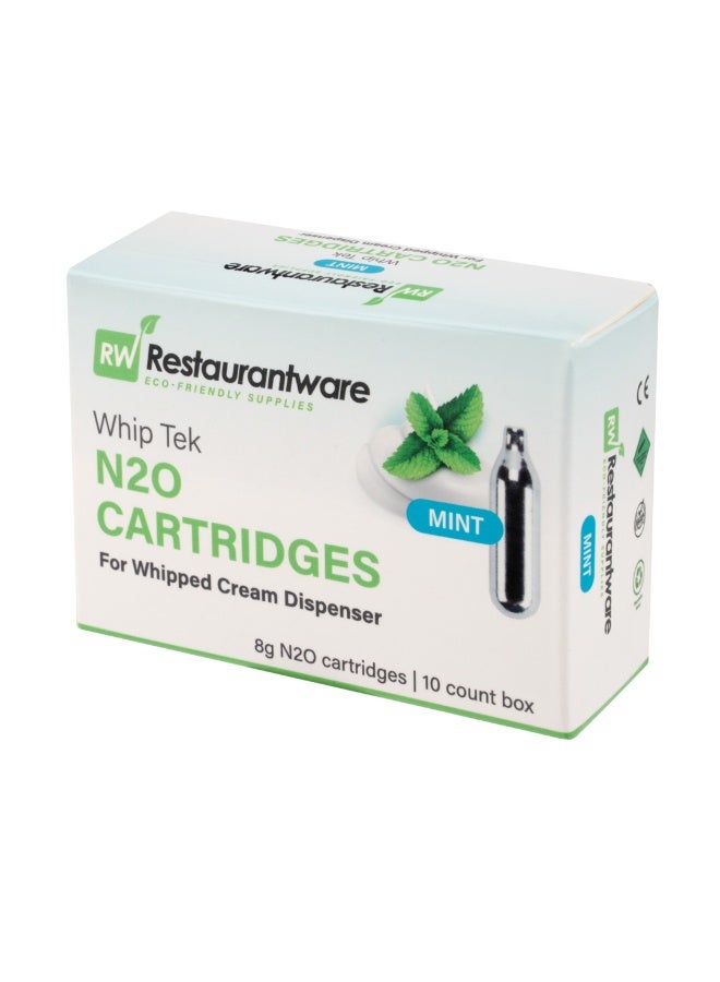 Restaurantware Whip Tek 8 Gram N2O Cartridges For Whipped Cream Dispensers, 100 Mint Whipped Cream Chargers - Dispensers Sold Separately, Leakproof, Carbon Steel Cream Cartridges, Easy to Use - Image 1