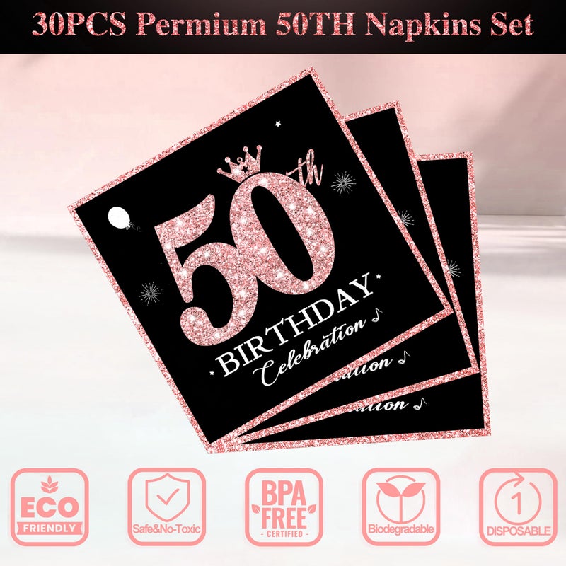 algpty 60 PCS Vintage 50th Birthday Plates and Napkins Set, 50th Birthday Decorations Rose Gold, Service for 30, 1976 Birthday Dessert Plates and Napkins Party Supplies for Women - Image 4