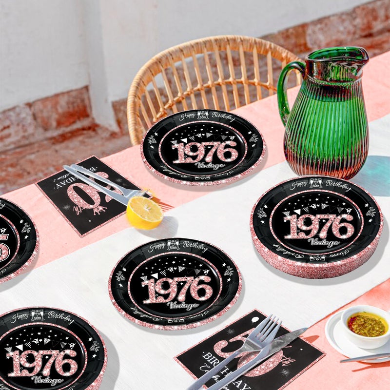 algpty 60 PCS Vintage 50th Birthday Plates and Napkins Set, 50th Birthday Decorations Rose Gold, Service for 30, 1976 Birthday Dessert Plates and Napkins Party Supplies for Women - Image 5