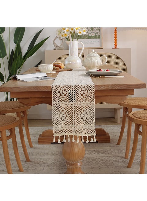 Crochet Retro Lace Table Runner, Boho Hand Woven Cotton Table Runner, Home Kitchen Wedding Dining Table Decor (22*240cm)