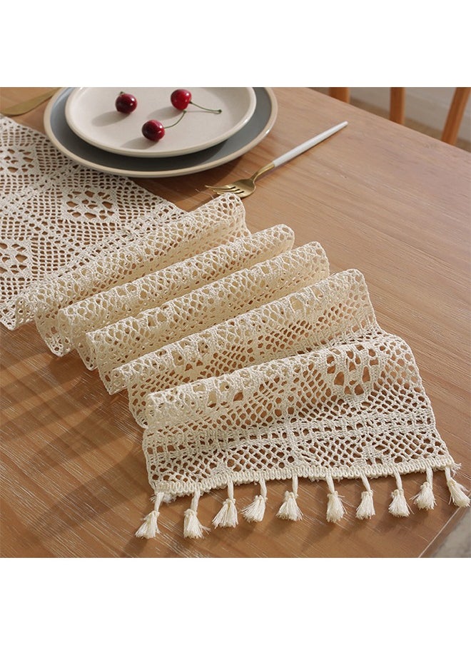 Crochet Retro Lace Table Runner, Boho Hand Woven Cotton Table Runner, Home Kitchen Wedding Dining Table Decor (22*240cm)