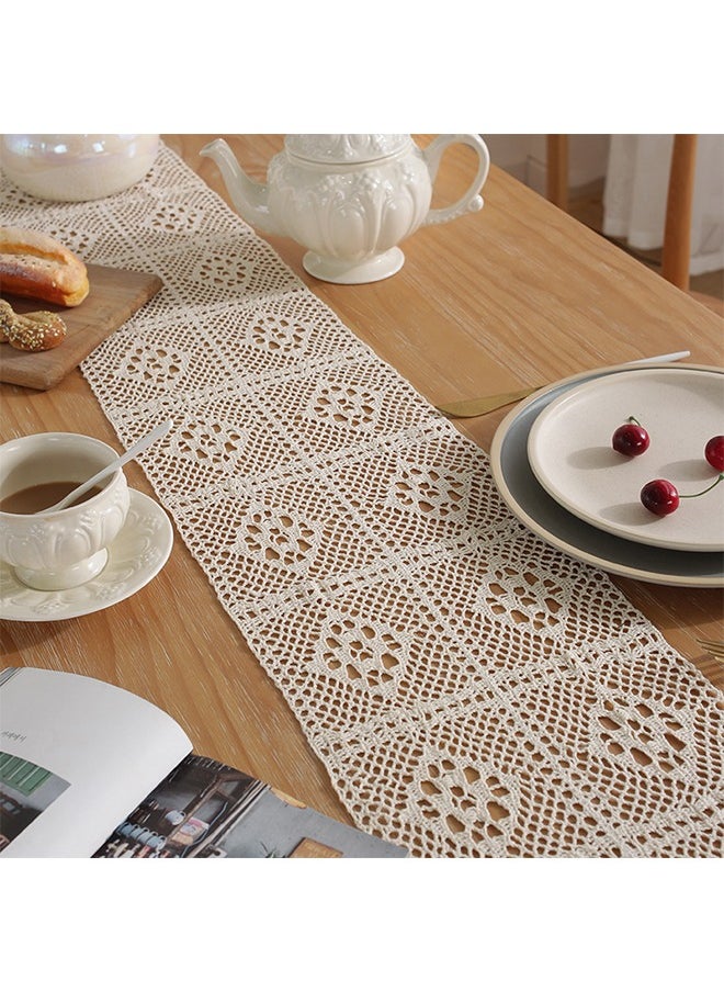 Crochet Retro Lace Table Runner, Boho Hand Woven Cotton Table Runner, Home Kitchen Wedding Dining Table Decor (22*240cm)