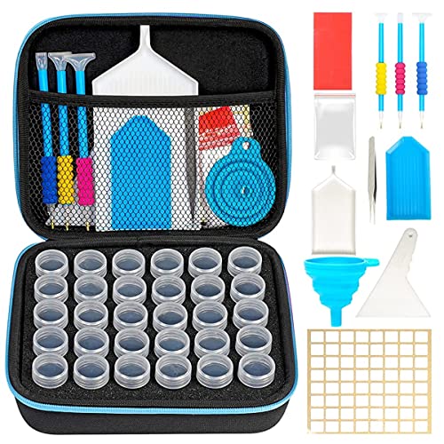 HASTHIP® 5D Diamond Painting Tools and Accessories Kits with 30 Slots Diamond Painting Storage Container, Storage Bag, Diamond Painting Trays and Pens, Tweezer and Correction tools (Without Diamonds) - Image 1