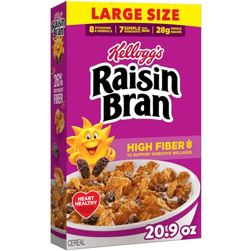 Kellogg's Kellogg’s Raisin Bran Breakfast Cereal, High Fiber, 28g Whole Grain, Large Size, 20.9 oz - Image 1