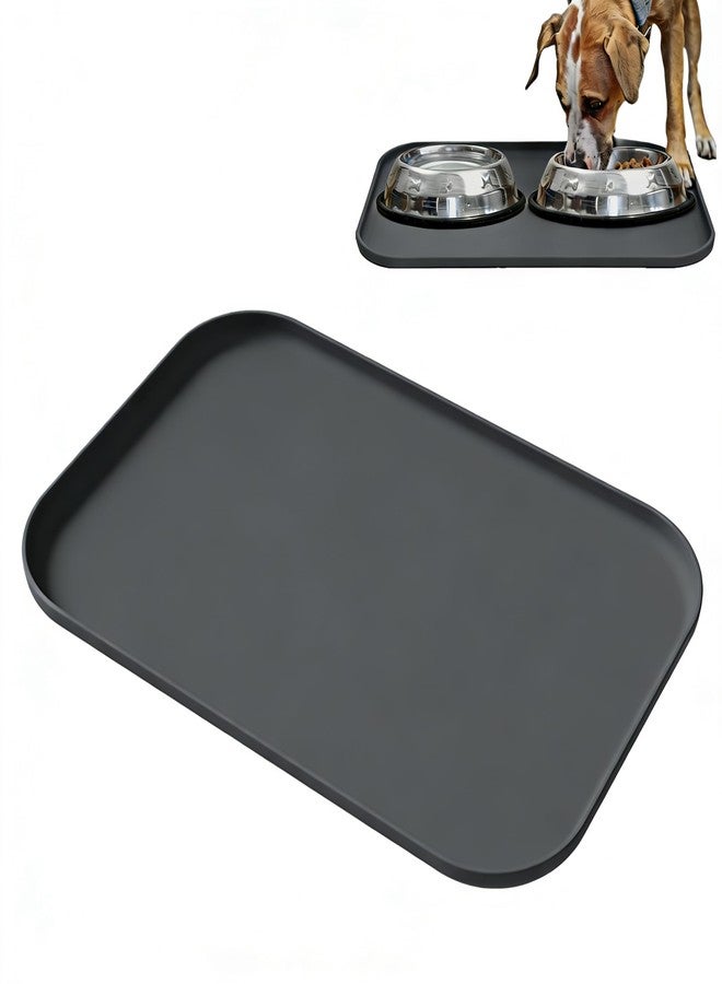 IYYI Dog Food Mat, 0.79" High Raised Edge Dog Bowl Mat (Black, 18"×12") - Image 1