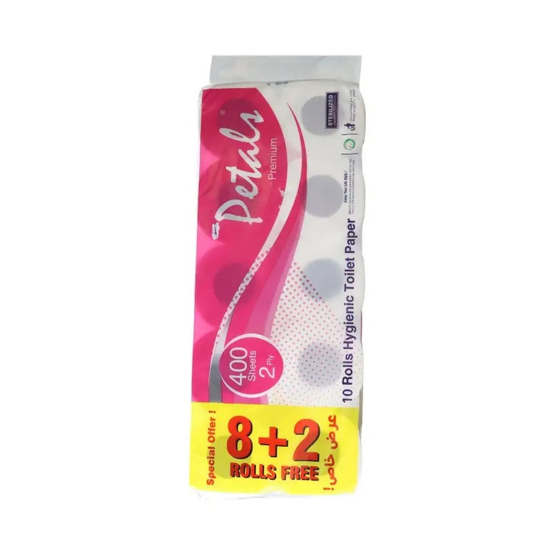 Petals Premium Hygienic Toilet Paper 2 Ply, 400 Sheets Per Roll - Pack of 10 Rolls - Image 1