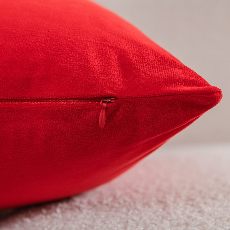 DEZENE Throw Pillow Covers 20x20 Red: 2 Pack Cozy Soft Velvet Square Decorative Pillow Cases for Farmhouse Home Decor - Image 2