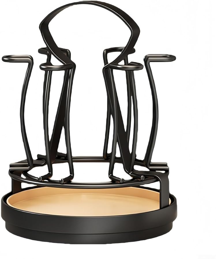 Black Swivel 6 Hooks Wine Glass Rack Kitchen Countertop Space Saving Storage - Image 2