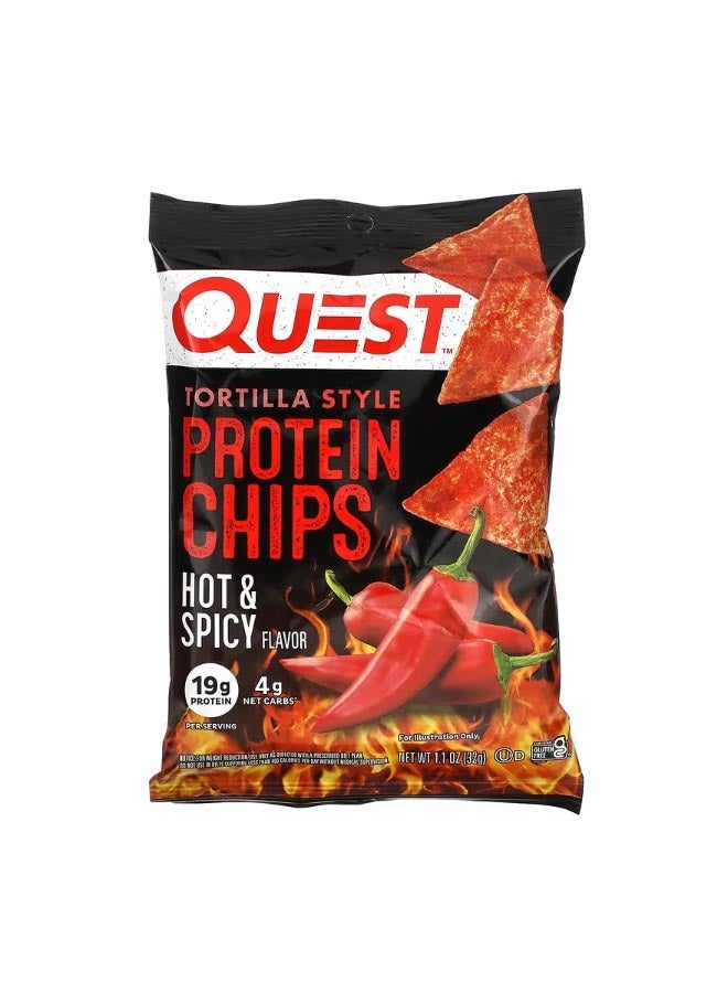 Quest Nutrition Tortilla Style Protein Chips Hot and Spicy 8 Bags 1.1 oz 32 g Each - Image 1