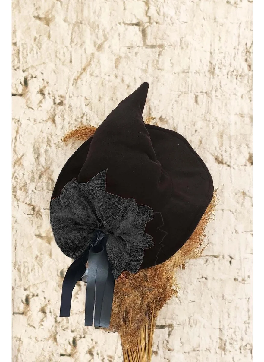 Shecco Babba Black Girls Witch Hat - Leather Detailed Witch Costume Hat