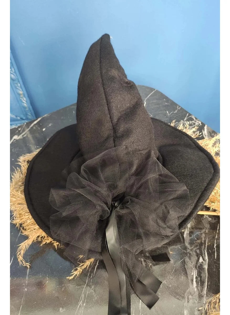 Shecco Babba Black Girls Witch Hat - Leather Detailed Witch Costume Hat