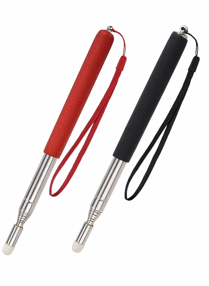 Y&D - Telescoping Pointer Telescopic Teachers Retractable Stick Extendable Classroom Whiteboard Presenter with Lanyard and Felt Head for Presentations 2 Pieces Black Red - Image 1