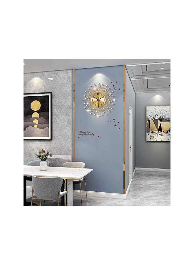 The Bros Large Wall Clocks for Living Room Decor Modern Gold Silent Wall Clock Battery Operated Non-Ticking for Bedroom Kitchen Home Decorative 14 Inch Round Metal Crystal Wall Watch Clock for Office - Image 3