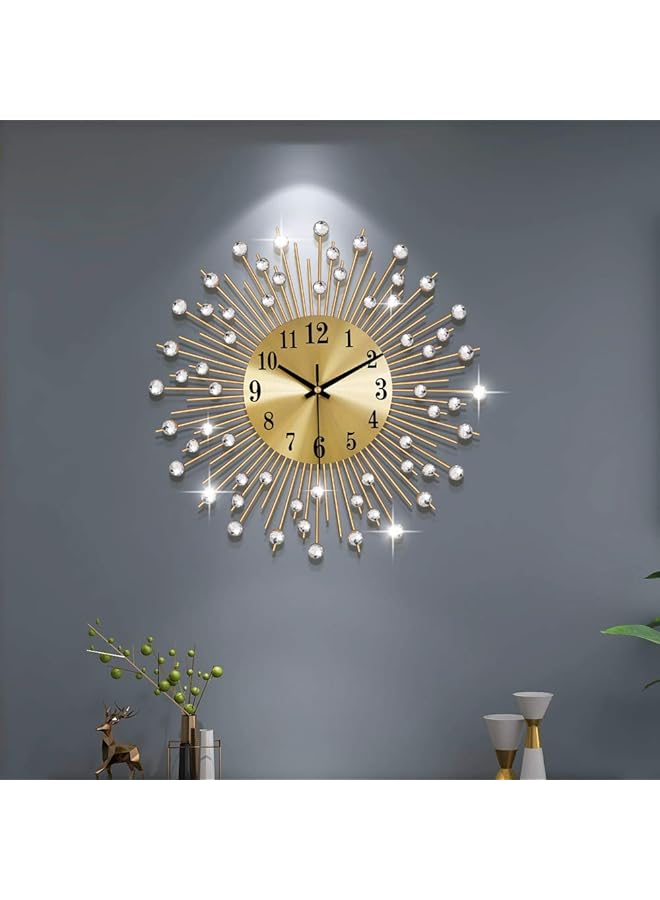 The Bros Large Wall Clocks for Living Room Decor Modern Gold Silent Wall Clock Battery Operated Non-Ticking for Bedroom Kitchen Home Decorative 14 Inch Round Metal Crystal Wall Watch Clock for Office - Image 1