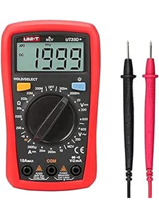 UNI-T UT33D+ Mini Digital Multimeter 600V NCV Palm Size Manual Range AC DC Voltmeter Ammeter Resistance Capatitance Tester
