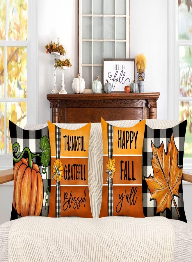 4TH Emotion Fall Decor Pillow Covers 18x18 Set of 4 Thanksgiving Buffalo Check Pumpkin Farmhouse Decorations Happy Fall Y'all Outdoor Autumn Pillows Decorative Throw Cushion Case S23F07 - Image 2