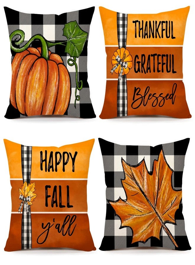 4TH Emotion Fall Decor Pillow Covers 18x18 Set of 4 Thanksgiving Buffalo Check Pumpkin Farmhouse Decorations Happy Fall Y'all Outdoor Autumn Pillows Decorative Throw Cushion Case S23F07 - Image 1