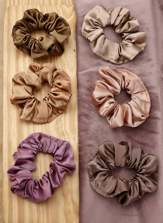 Cart Log Satin Silk Scrunchies For Women And Girls Set Of 12 Scrunchie for Less Hair fall Hairbands Rubber Band Scrunchies For Girls Best Gift For Mom, Sister Multicolor (Pack of 12) (Neutral shades) - Image 1