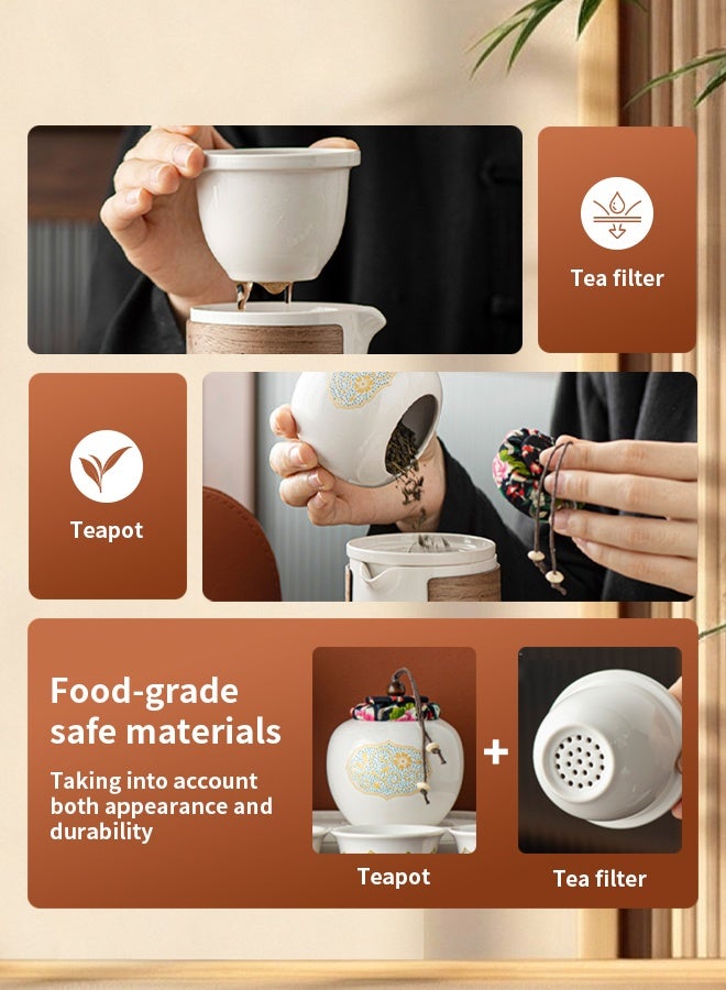 10-In-1 Ceramic Tea Cups Set, Matcha Gift Box Porcelain Matcha Teapot With Ceramic Teapot, Tea Caddy, 4 Cups And Tray Suitable For Home Gifts - Image 3