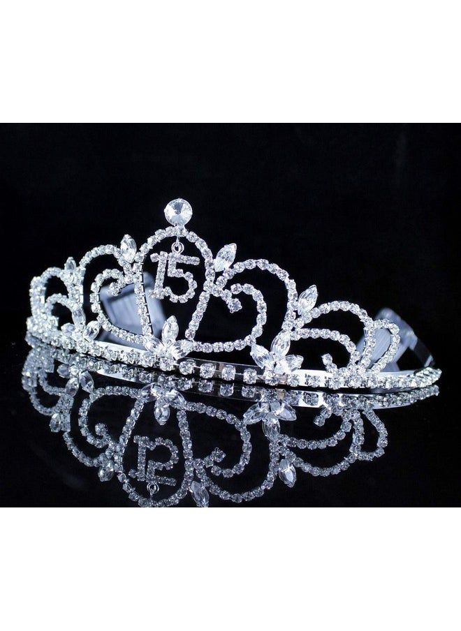 Janefashions Quinceanera Sweet 15 Fifteen Clear White Austrian Rhinestone Crystal Crown With Hair Combs Headband Headpiece Princess Girl'S 15Th Birthday Party T990 (White/Silver)  - Image 4