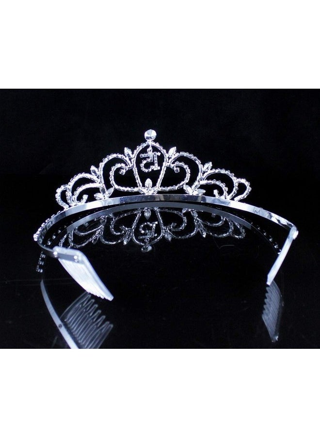 Janefashions Quinceanera Sweet 15 Fifteen Clear White Austrian Rhinestone Crystal Crown With Hair Combs Headband Headpiece Princess Girl'S 15Th Birthday Party T990 (White/Silver)  - Image 5