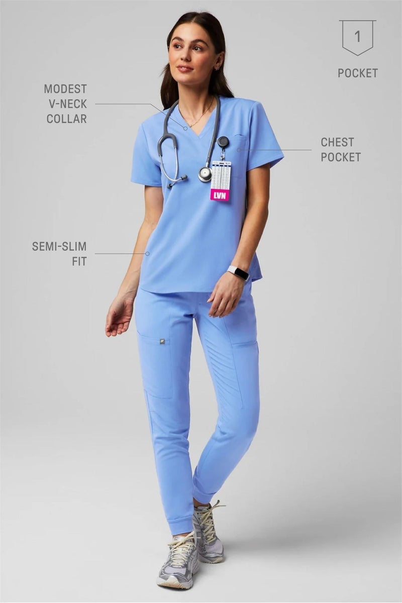 Fabletics Women's Vital 1-Pocket Scrub Top - MotionTech, Wrinkle-Resist, Chest Pocket, Anti-Shrink, Semi-Slim Fit, L, Ceil Blue - Image 5