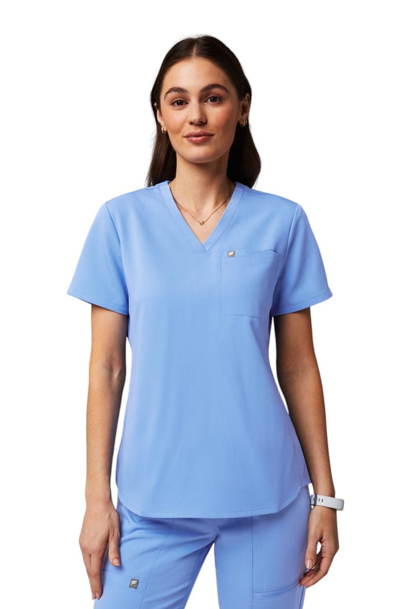 Fabletics Women's Vital 1-Pocket Scrub Top - MotionTech, Wrinkle-Resist, Chest Pocket, Anti-Shrink, Semi-Slim Fit, L, Ceil Blue - Image 1