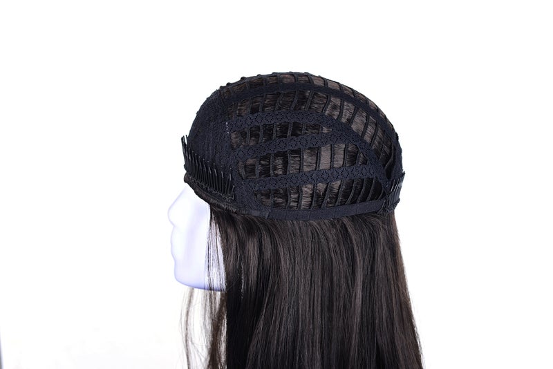 OneDor 22" Semi Curly Hair Women Ladies 3/4 Half Wig Premium Japanese Synthetic fibers Wigs with Secured Mesh Head Cap (R2) - Image 5