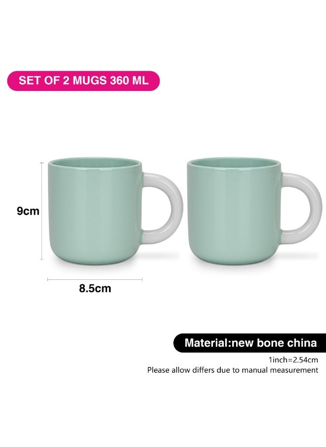 Fissman 2-Piece Coffee Mugs 360ml New Bone China Printed Tea Cups, Green Ceramic Mug for Hot Drinks, Latte, Cappuccino, Office or Home Use  - Image 3