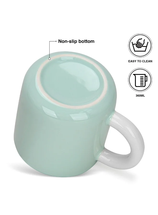 Fissman 2-Piece Coffee Mugs 360ml New Bone China Printed Tea Cups, Green Ceramic Mug for Hot Drinks, Latte, Cappuccino, Office or Home Use