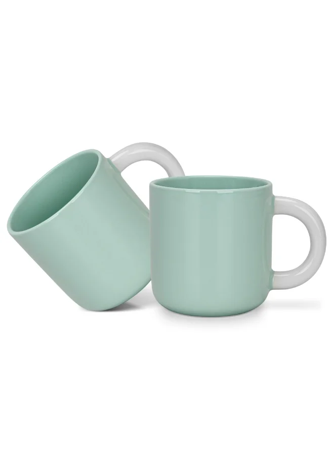 Fissman 2-Piece Coffee Mugs 360ml New Bone China Printed Tea Cups, Green Ceramic Mug for Hot Drinks, Latte, Cappuccino, Office or Home Use