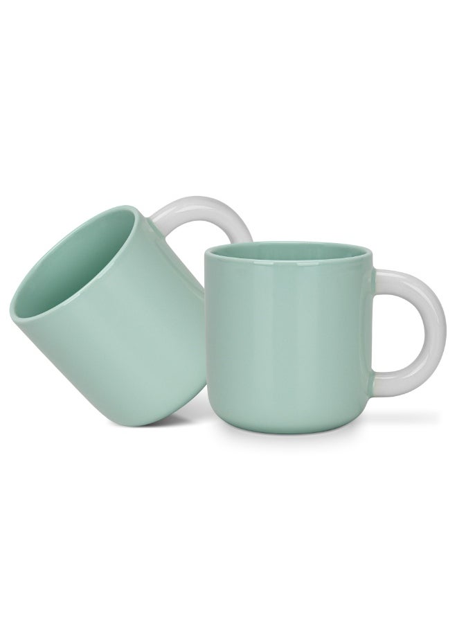 Fissman 2-Piece Coffee Mugs 360ml New Bone China Printed Tea Cups, Green Ceramic Mug for Hot Drinks, Latte, Cappuccino, Office or Home Use  - Image 1