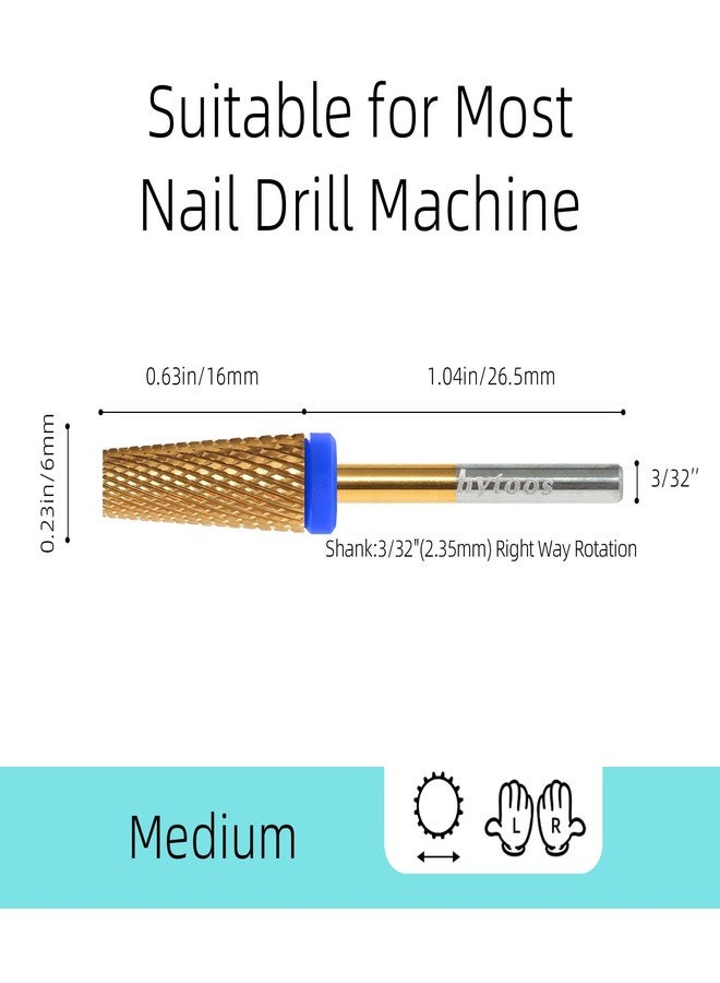 HYTOOS Titanium 5 in 1 Nail Drill Bit, 6 * 16mm Flat Top Tapered Professional Tungsten Carbide Bits for Gel Polish & Base Removal, Electric File Manicure Drills Accessories Tool,M - Image 3