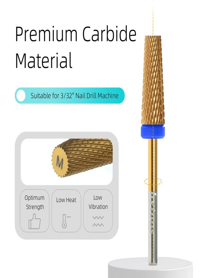 HYTOOS Titanium 5 in 1 Nail Drill Bit, 6 * 16mm Flat Top Tapered Professional Tungsten Carbide Bits for Gel Polish & Base Removal, Electric File Manicure Drills Accessories Tool,M - Image 2