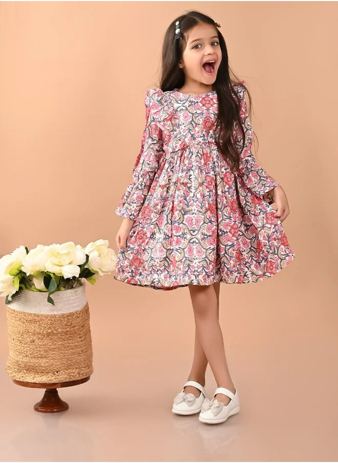 ليلك Printed Fit n Flare Dress